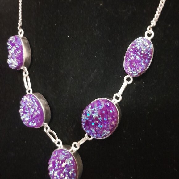 PURPLE DRUZY NECKLACE    .925 STERLING SILVER - Picture 2 of 2